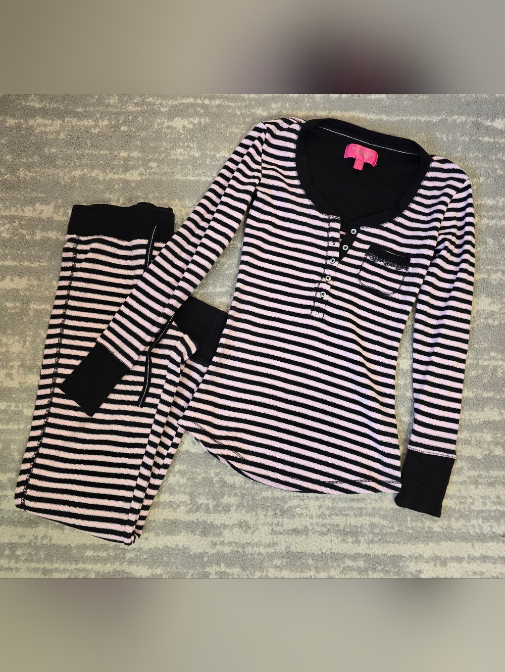 Victoria's Secret Pink and Black Striped Pajama Set